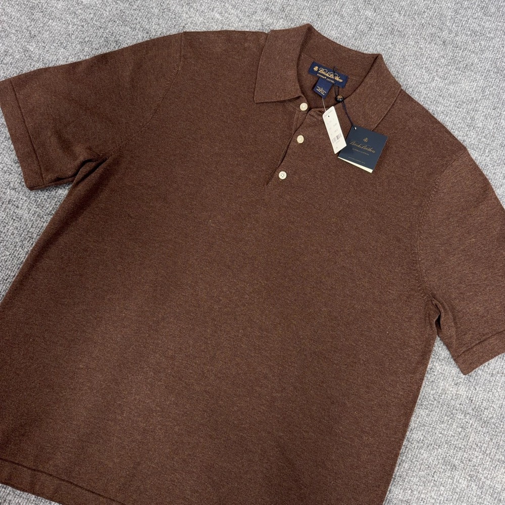 Brooks Brothers Knit Polo Sweater Men Large Brown Collared Supima Cotton NEW